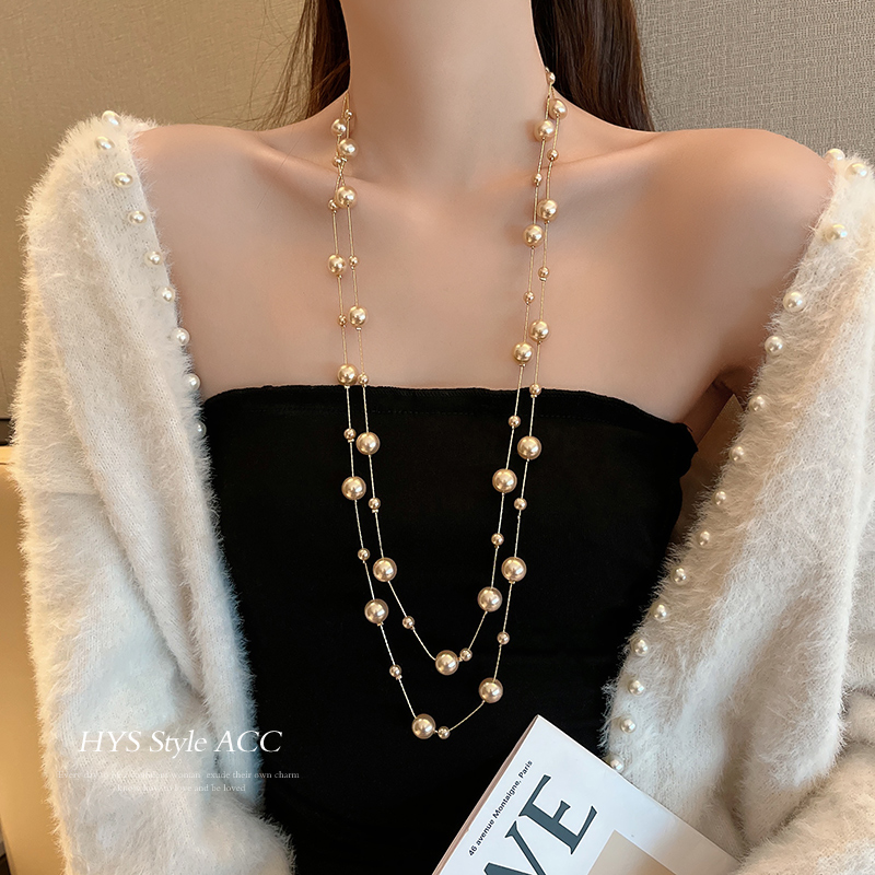 长珍珠项链2025新款爆款轻奢女高级感香槟珠子毛衣链叠戴饰品配饰