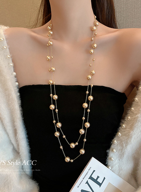长珍珠项链2025新款爆款轻奢女高级感香槟珠子毛衣链叠戴饰品配饰