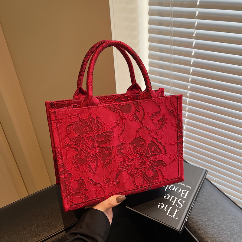 婚包日常可用新娘实用型新中式国风复古手提单肩帆布包手工红色包