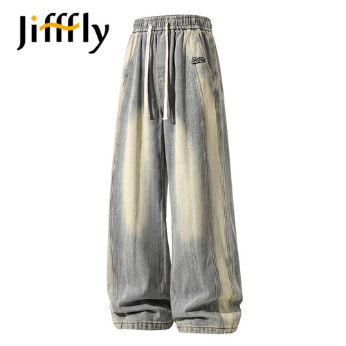 Jifffly直筒牛仔裤男款复古水洗做旧美式高街帅气垂感休闲百搭裤