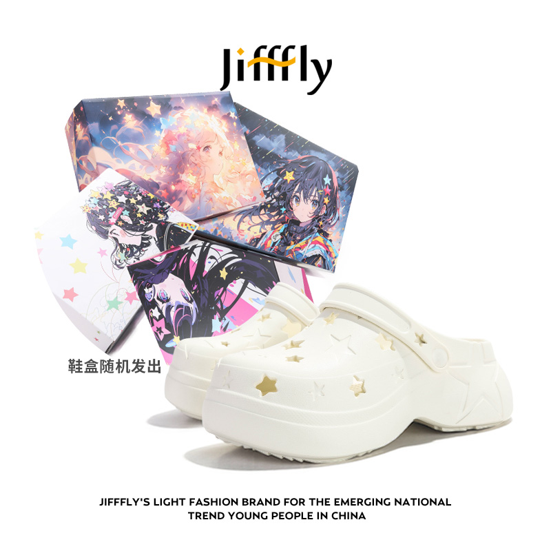 Jifffly星星洞洞鞋女2025新款夏季外穿厚底增高包头拖鞋男