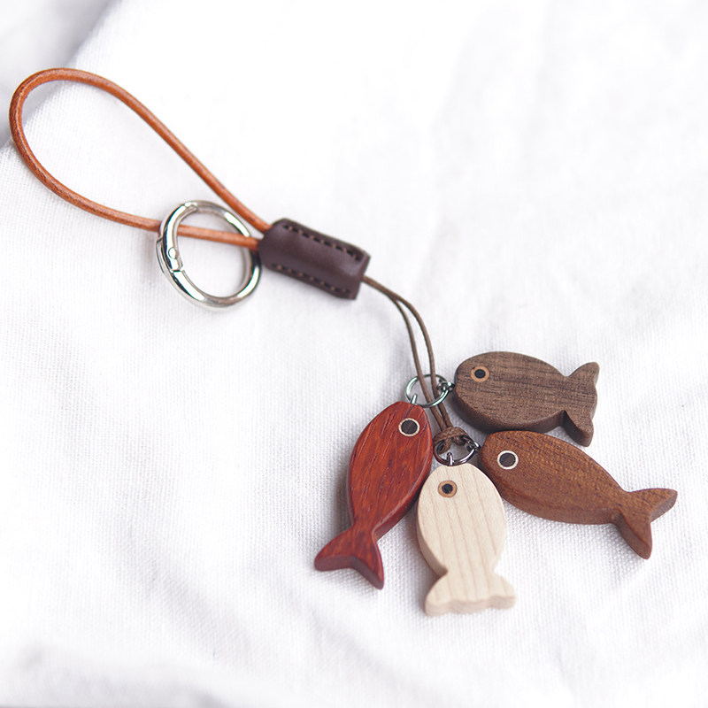 木头恰恰有鱼包挂件实木年年有余钥匙扣挂饰品礼物原木小鱼钥匙扣