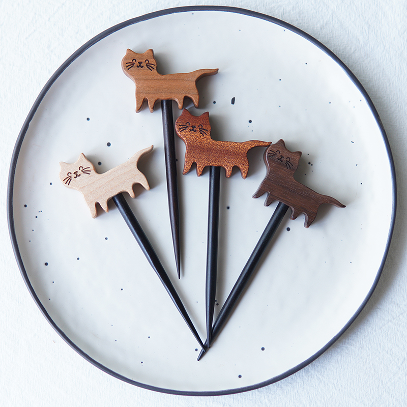 猫咪汉堡固定插签实木水果签