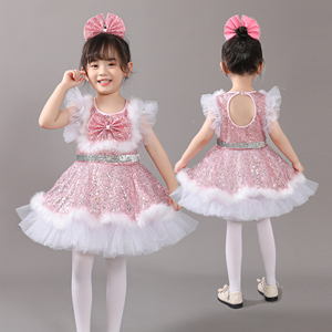 六一儿童蓬蓬裙演出服幼儿园粉色可爱女童公主裙表演服纱裙舞蹈服