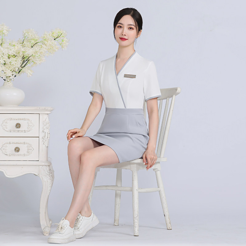 美容师工作服女薄款连衣裙足浴养生馆高端皮肤管理美容院短袖工装