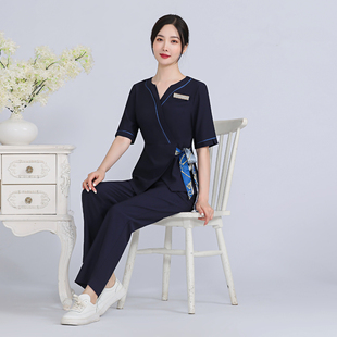 美容师工作服女美容院足浴按摩桑拿养生会所技师弹力薄款夏天套装
