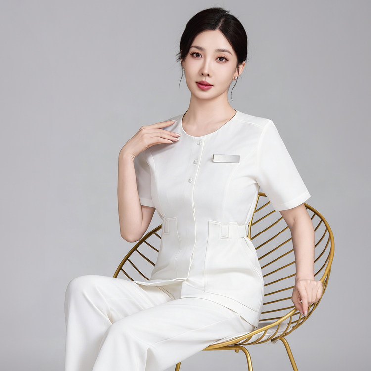 新款韩版美容院美容师工作服女短袖养生SPA美甲医美会所制服套装