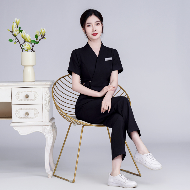 短袖美容师工作服女皮肤管理spa养生馆足浴采耳店美容院夏季套装