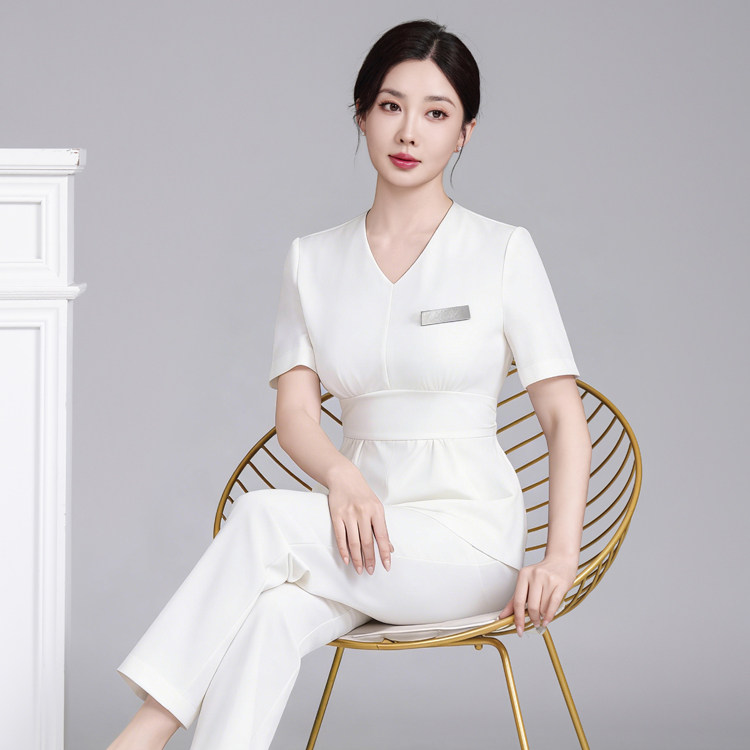 短袖美容院养生馆足浴足疗技师工作制服女春夏按摩会所美容师套装