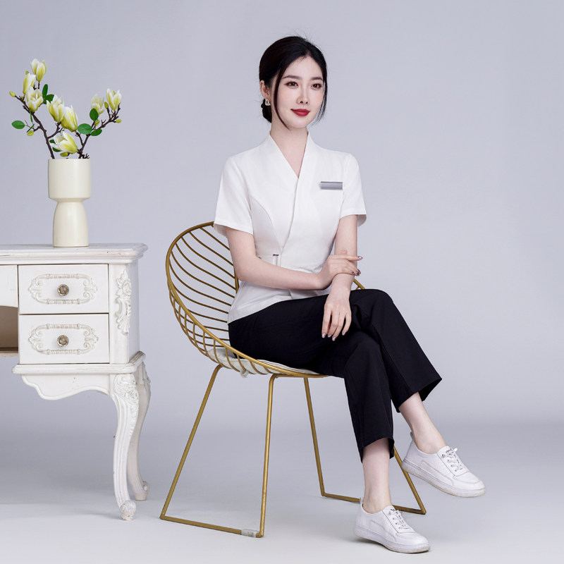 美容院美容师工作服连衣裙女夏季短袖养生馆韩版时尚高端职业套装