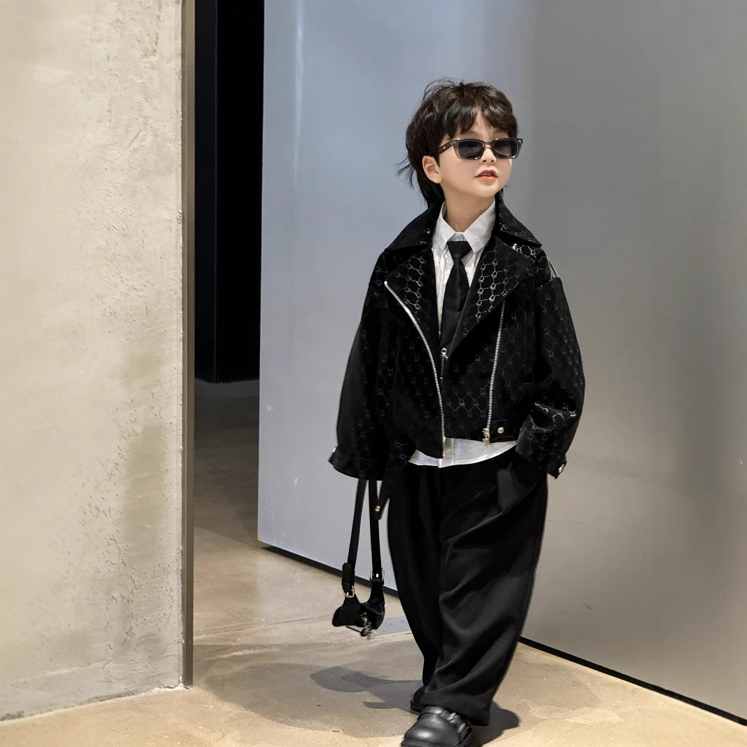 儿童帅气皮衣外套2025春秋新款休闲男童机车风皮夹克童装痞帅风潮