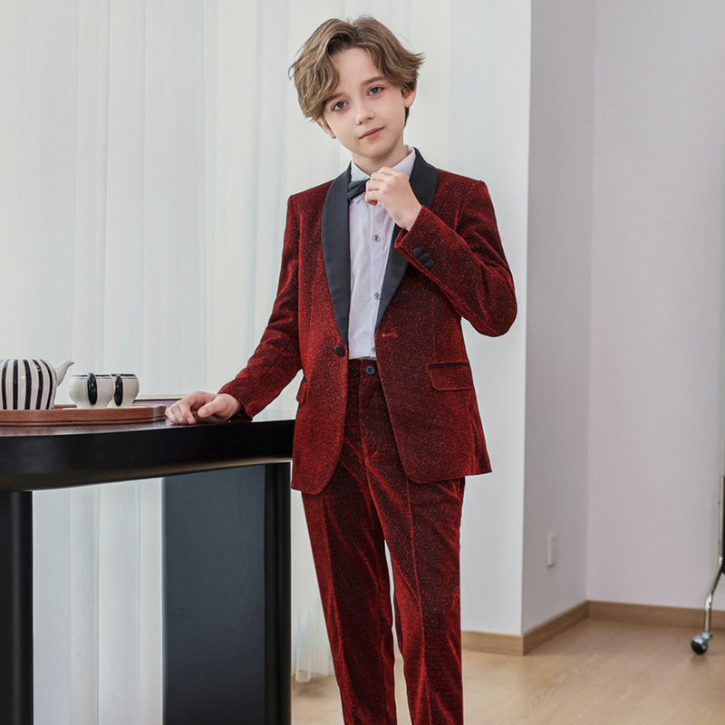 儿童西装礼服秋冬新款英伦花童小西服外套男童钢琴主持演出服套装