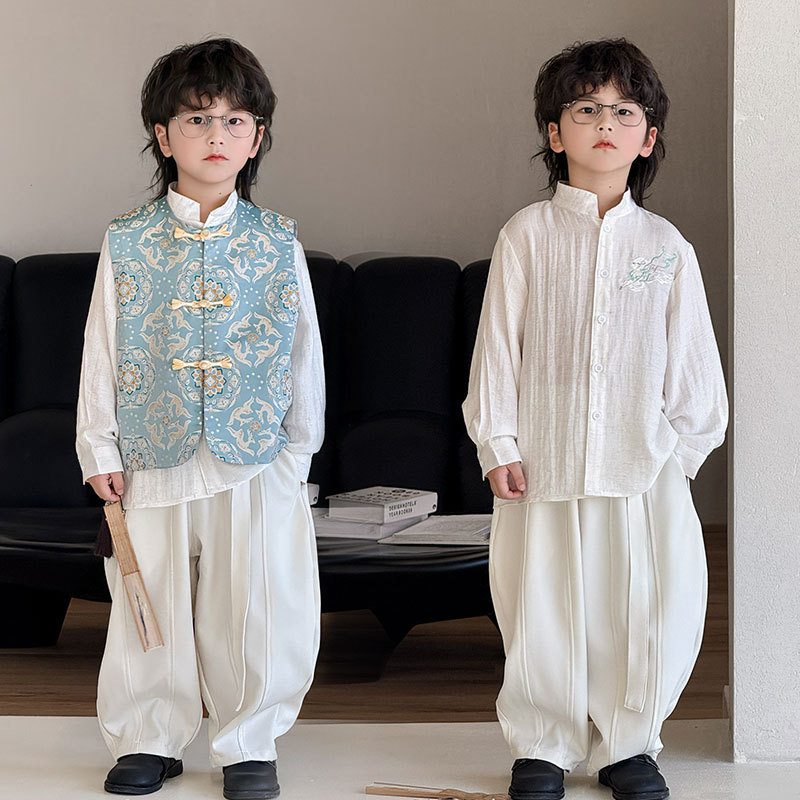 儿童马甲套装2025春马甲唐装汉服