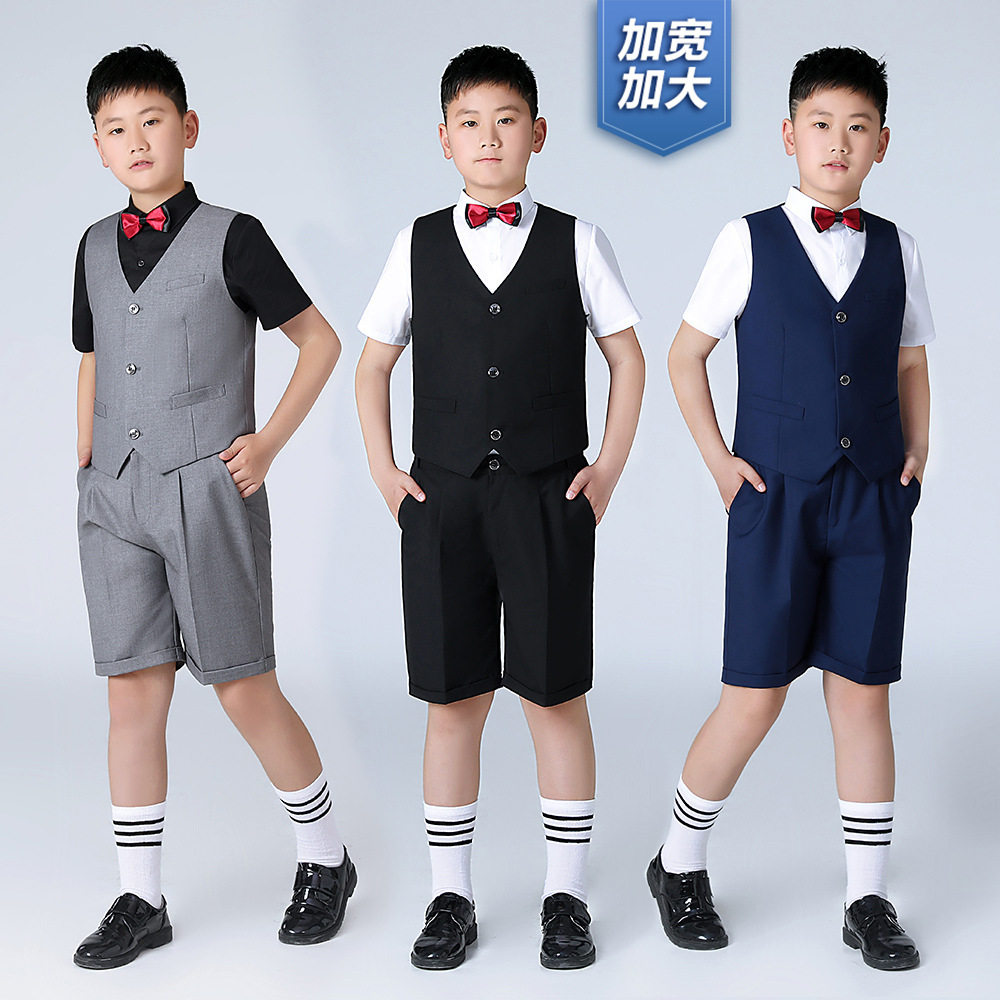胖童西服男童加肥加大春夏马甲短裤西装套装中大童钢琴主持礼服