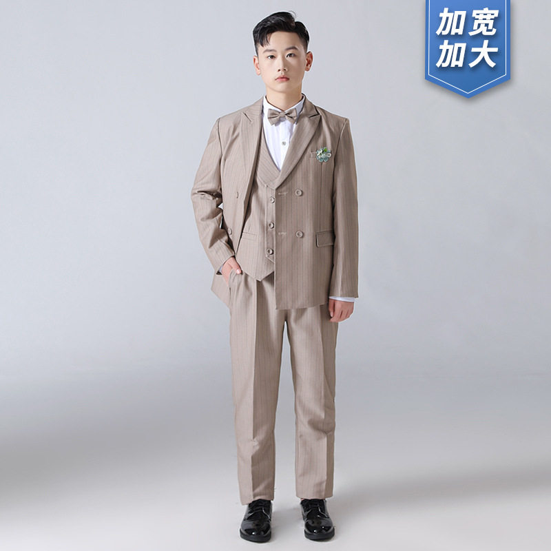 儿童加肥加大码西装男童胖版条纹西服外套胖童花童主持人演出礼服