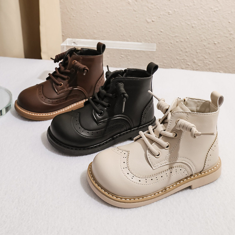 男童皮靴2025秋冬加绒儿童靴子宝宝软面女童高帮马丁靴英伦短靴酷