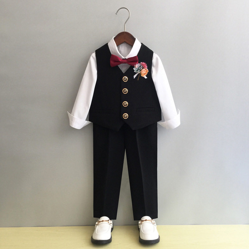 儿童马甲套装男童西装春秋花童婚礼礼服宝宝周岁中小童英伦演出服