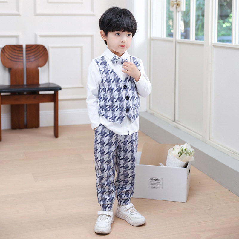 儿童礼服男童秋款拼接假两件长袖衬衫套装中小童幼儿园活动演出服