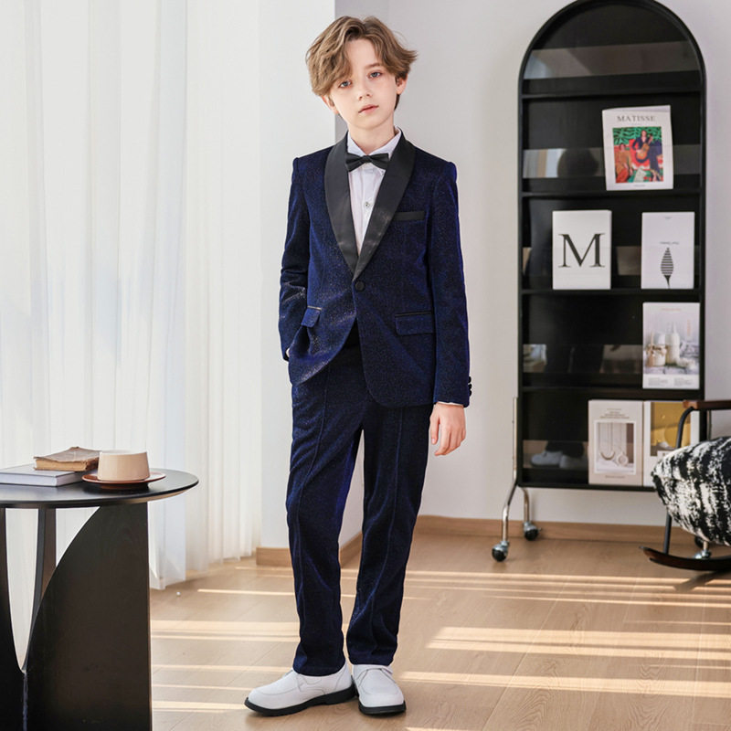 儿童西装礼服秋冬新款英伦男孩小西服外套男童钢琴主持演出服套装