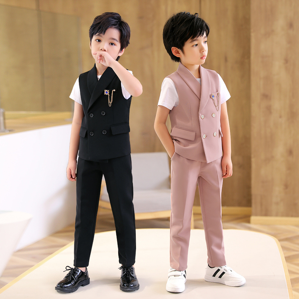 儿童礼服套装2025春夏新款男童绅士马甲两件套主持人演讲摄影服潮
