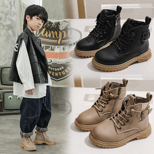 男童马丁靴2025秋冬新款雪地靴男孩真皮短靴儿童棉鞋冬季加绒靴子