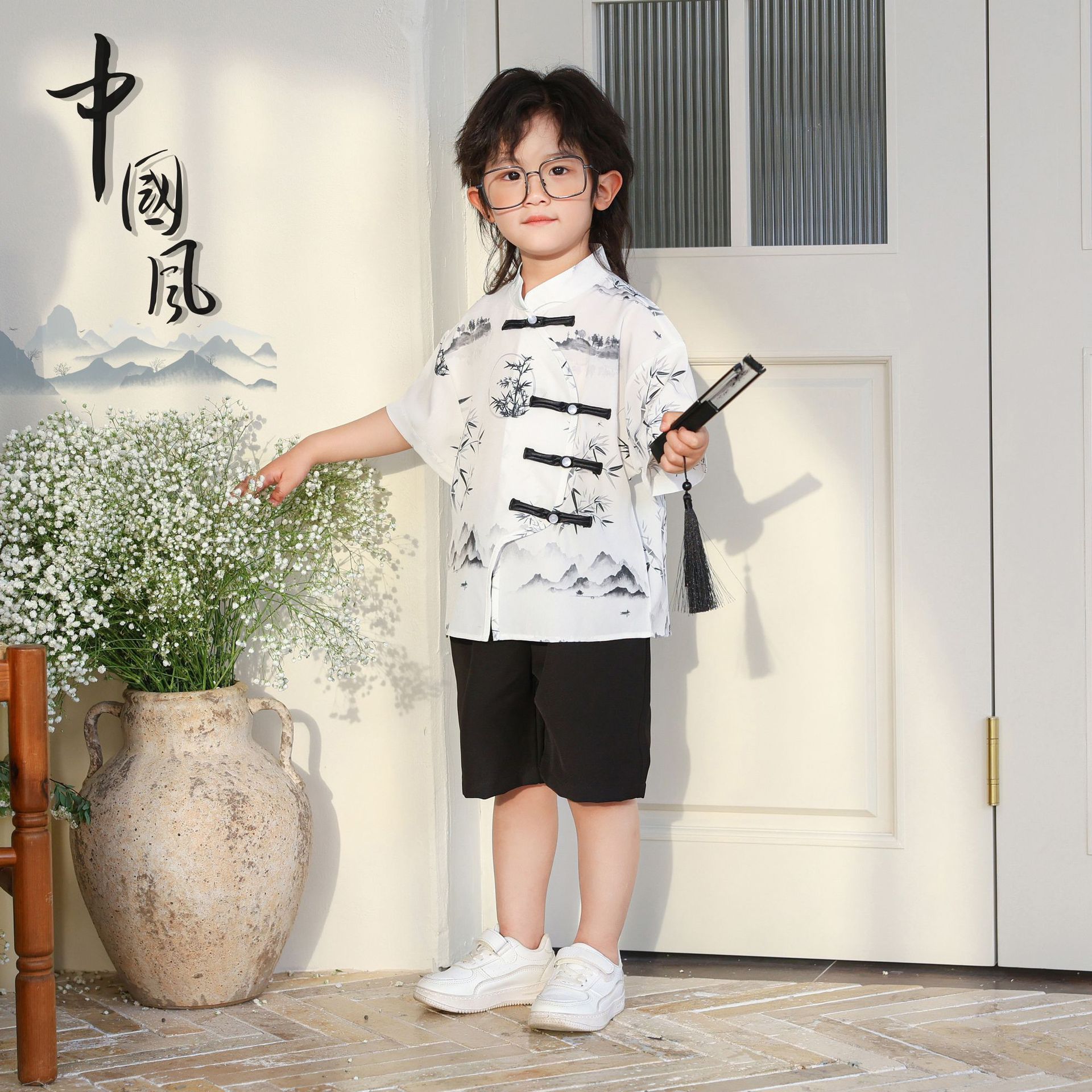 男童汉服唐装夏季新款水墨风