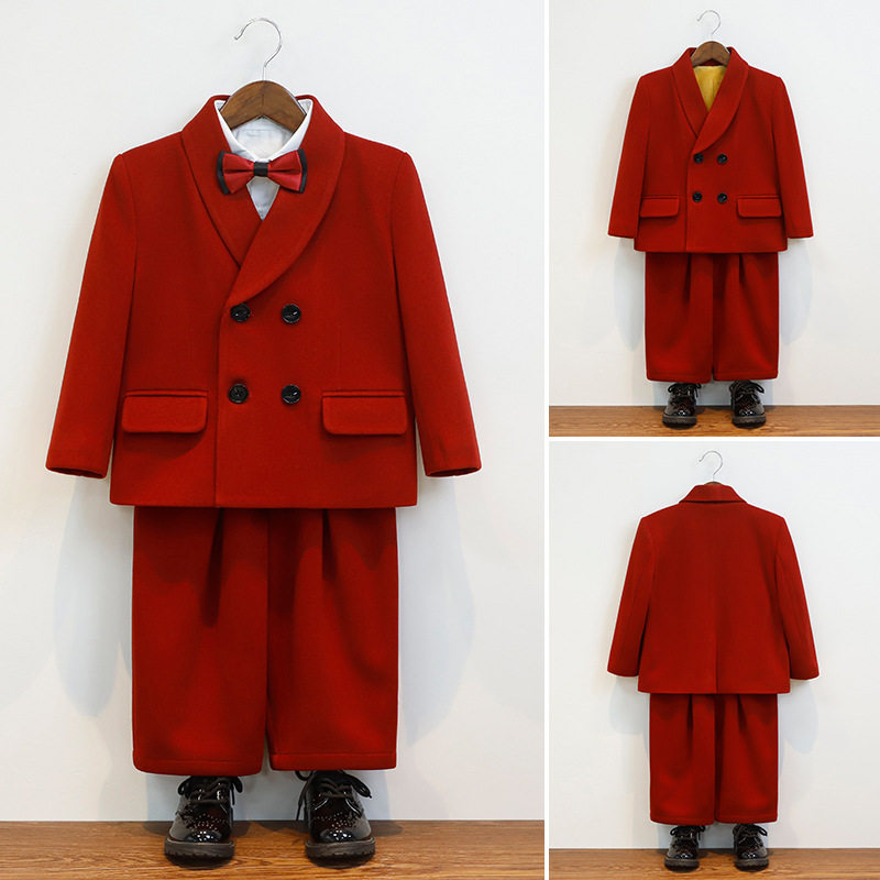 男童西装套装帅气儿童加绒西服痞帅花童婚礼服新年主持走秀演出服