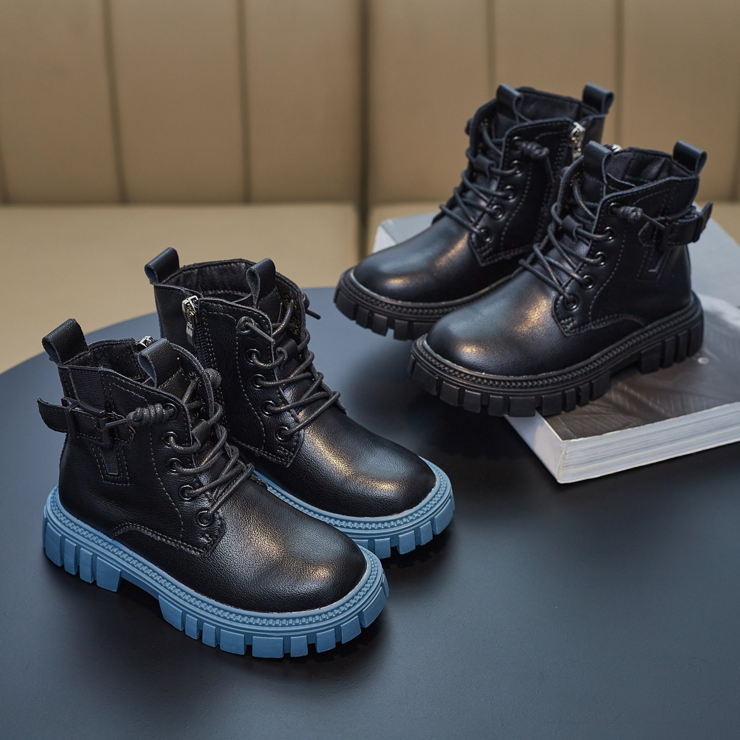 男童真皮马丁靴2025年秋冬新款儿童鞋英伦风短靴大童女童加绒靴子