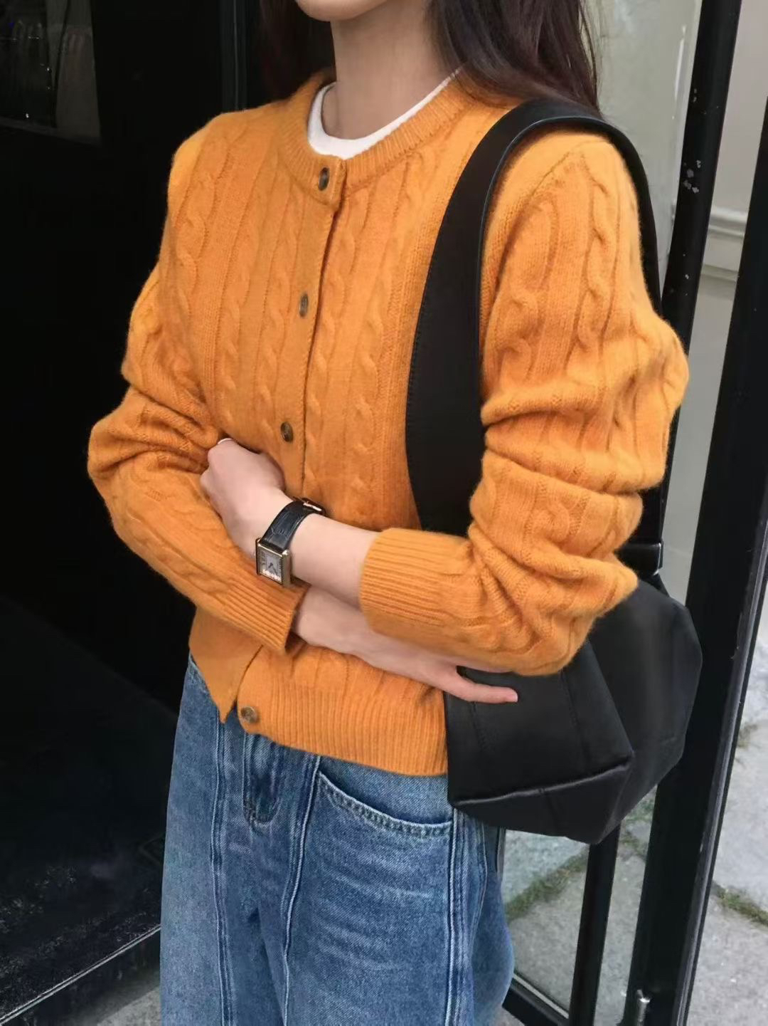 2025秋冬韩版宽松显瘦圆领麻花针织全羊毛开衫女百搭毛衣外套上衣