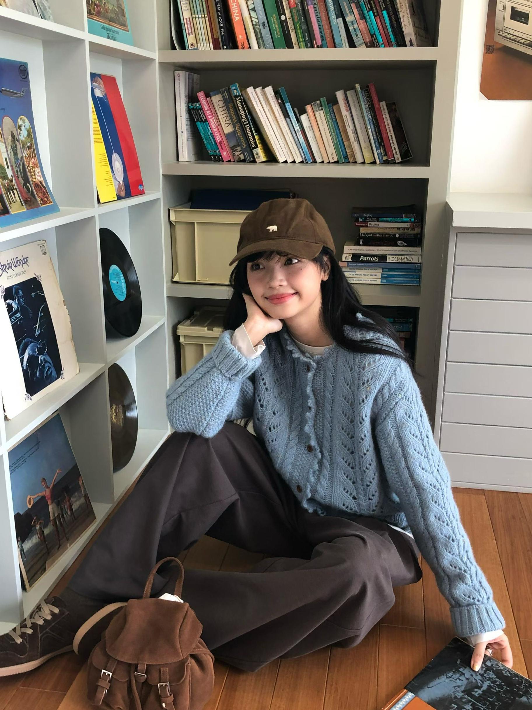 H.ONE秋冬简约百搭韩系复古手工拼色针织麻花开衫钩花毛衣外套女