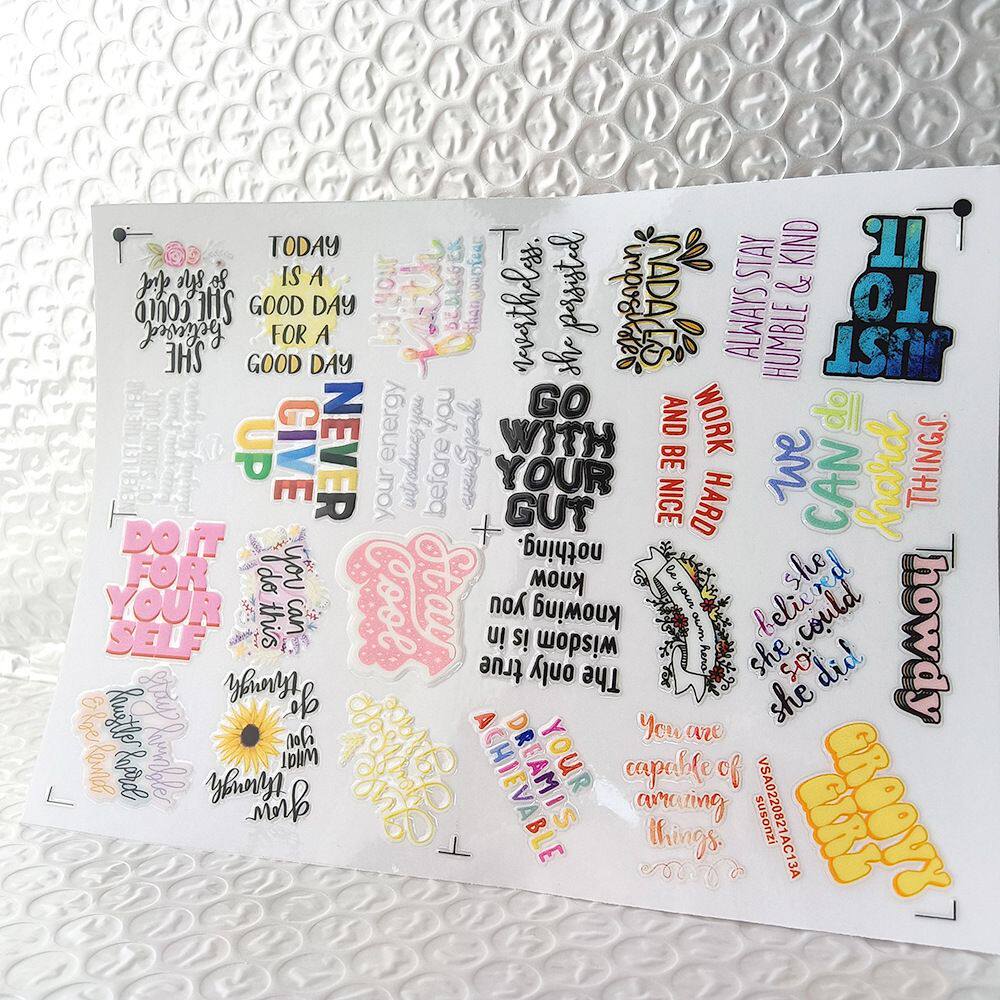 励志英文短句镂空立体防水牙刷水杯装饰贴纸UV转印贴纸水晶标定制