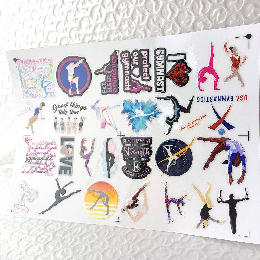 卡通体操运动镂空立体防水笔牙刷水杯装饰贴纸UV转印贴水晶标定制