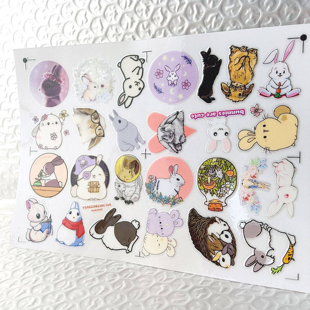 卡通可爱兔子镂空立体防水牙刷水杯装饰贴纸UV转印贴纸水晶标定制