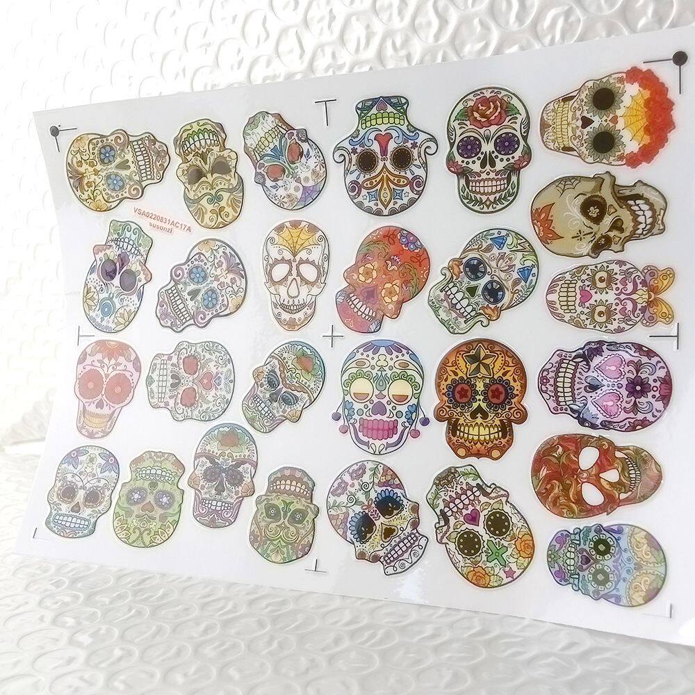 万圣节骷髅头镂空立体防水笔牙刷水杯装饰贴纸UV转印贴水晶标定制