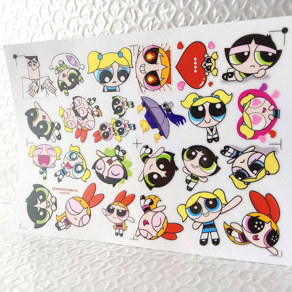 飞天小女警镂空立体防水手帐笔保温水杯装饰UV转印贴纸水晶标定制