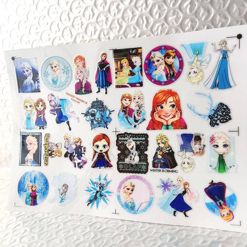 卡通冰雪奇缘镂空立体防水手帐保温水杯装饰UV转印贴纸水晶标定制