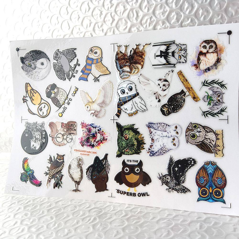 卡通猫头鹰镂空立体防水笔电动牙刷水杯饰贴纸UV转印贴水晶标定制