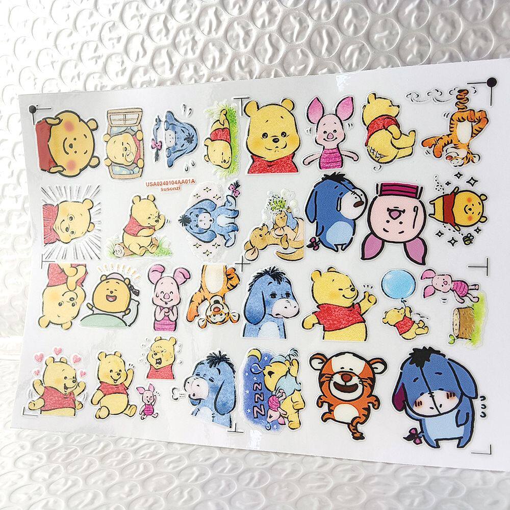 卡通维尼熊镂空立体防水手帐笔保温水杯装饰UV转印贴纸水晶标定制