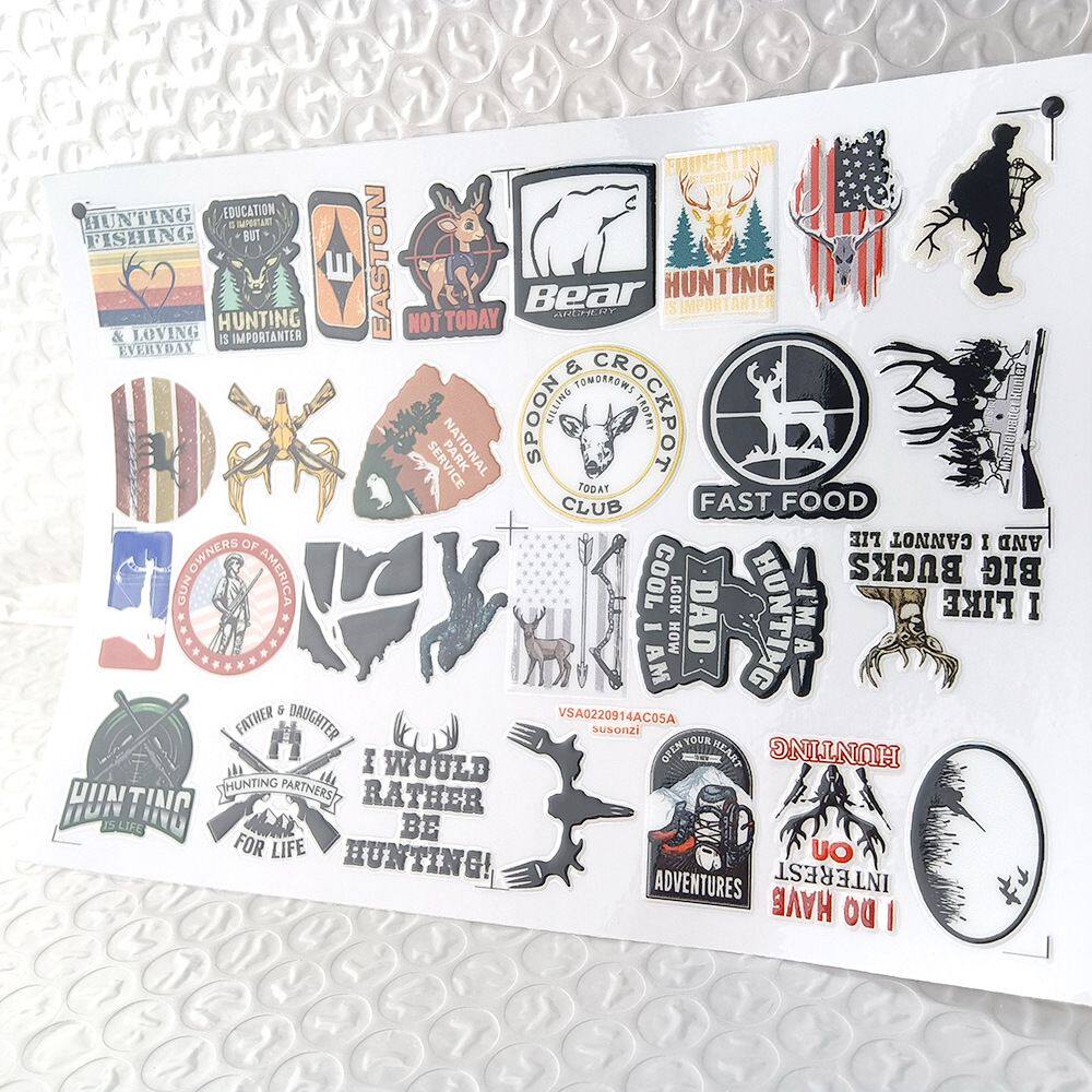 狩猎涂鸦镂空立体防水笔电动牙刷水杯装饰贴纸UV转印贴水晶标定制