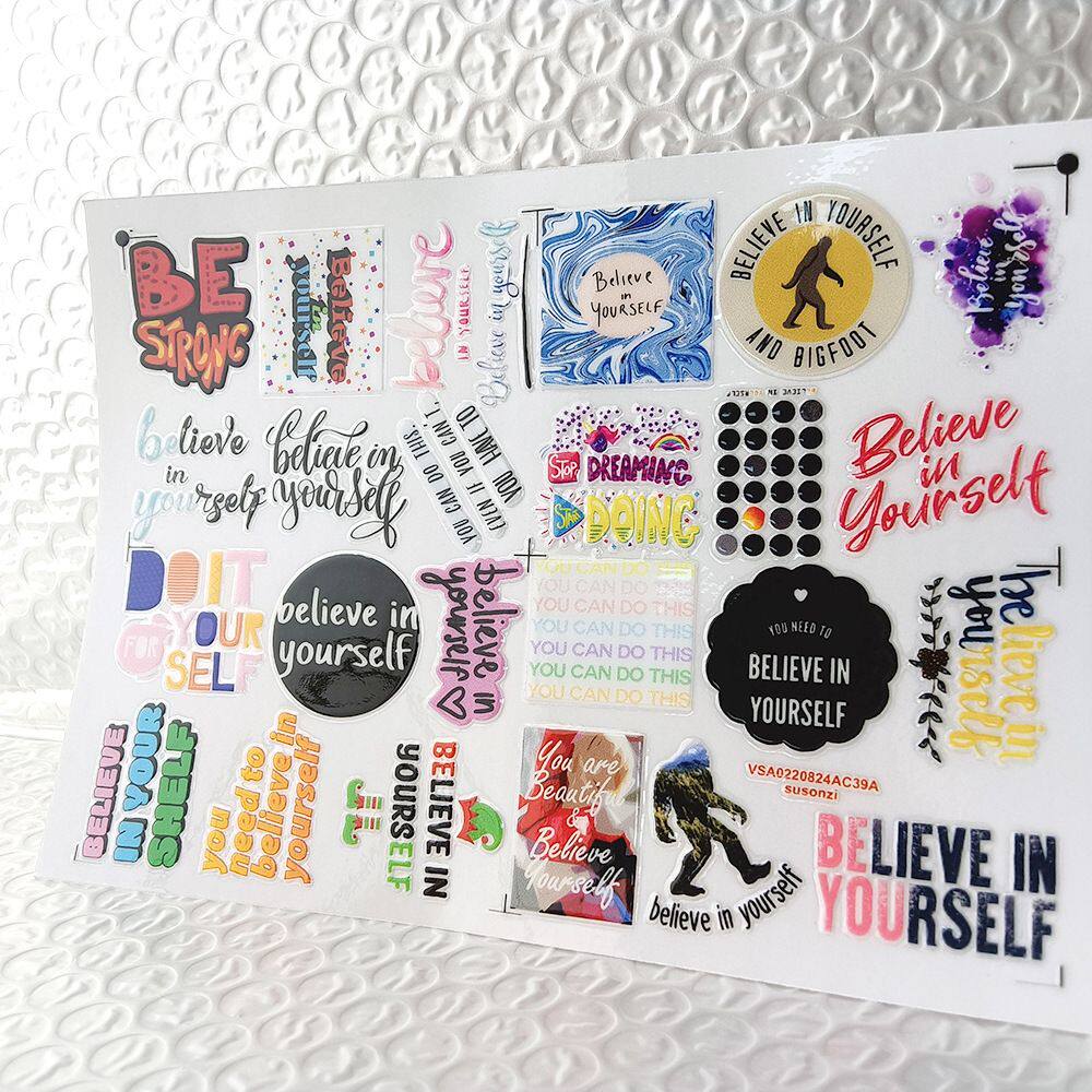 英文相信自己镂空立体防水牙刷水杯装饰贴纸UV转印贴纸水晶标定制