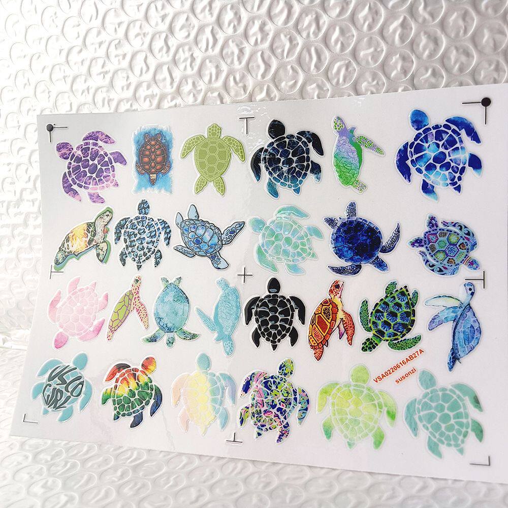 卡通海龟镂空立体防水手帐笔贴保温水杯装饰UV转印贴纸水晶标定制