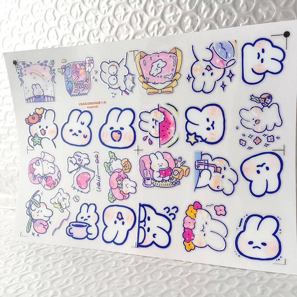 卡通软萌兔镂空立体防水手帐笔保温水杯装饰UV转印贴纸水晶标定制