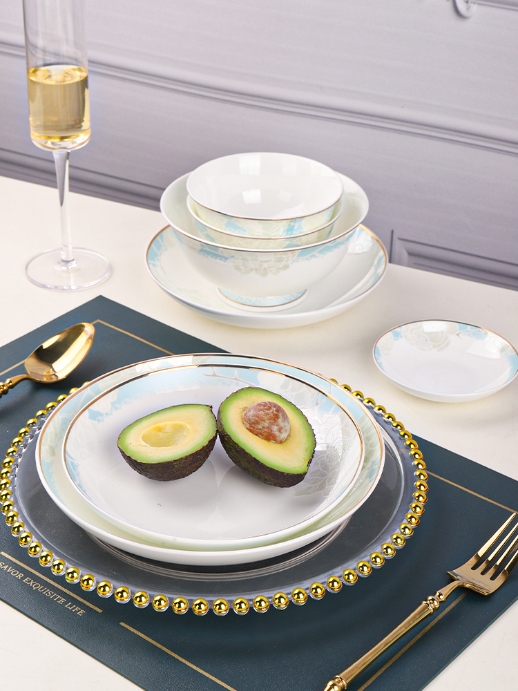 顺祥陶瓷骨瓷碗家用米饭碗轻奢高级感汤碗大号碗10个装好看的餐具