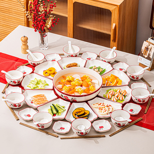 顺祥陶瓷碗盘套装家用团圆拼盘组合碗碟碗筷餐具乔迁之喜礼物餐盘