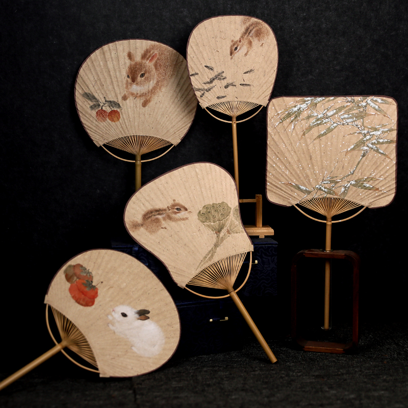 素放斋仿古团扇楮皮熟宣工笔画山水小楷书法空白团扇手绘DIY加长