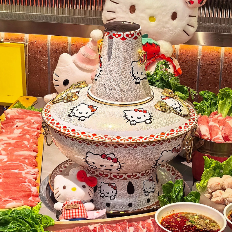 网红HelloKitty珐琅彩木炭款铜火锅景泰蓝涮羊肉锅家用商用