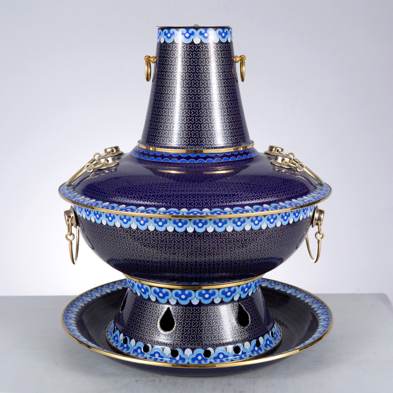 景泰蓝紫铜火锅燃环保油大铜锅加厚铜火锅烧酒精炉用涮肉珐琅铜锅