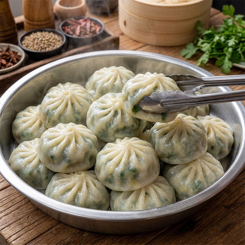 白面薄皮荠菜包子免解冻速冻小笼包韭菜鸡蛋素包面点网红同款美味