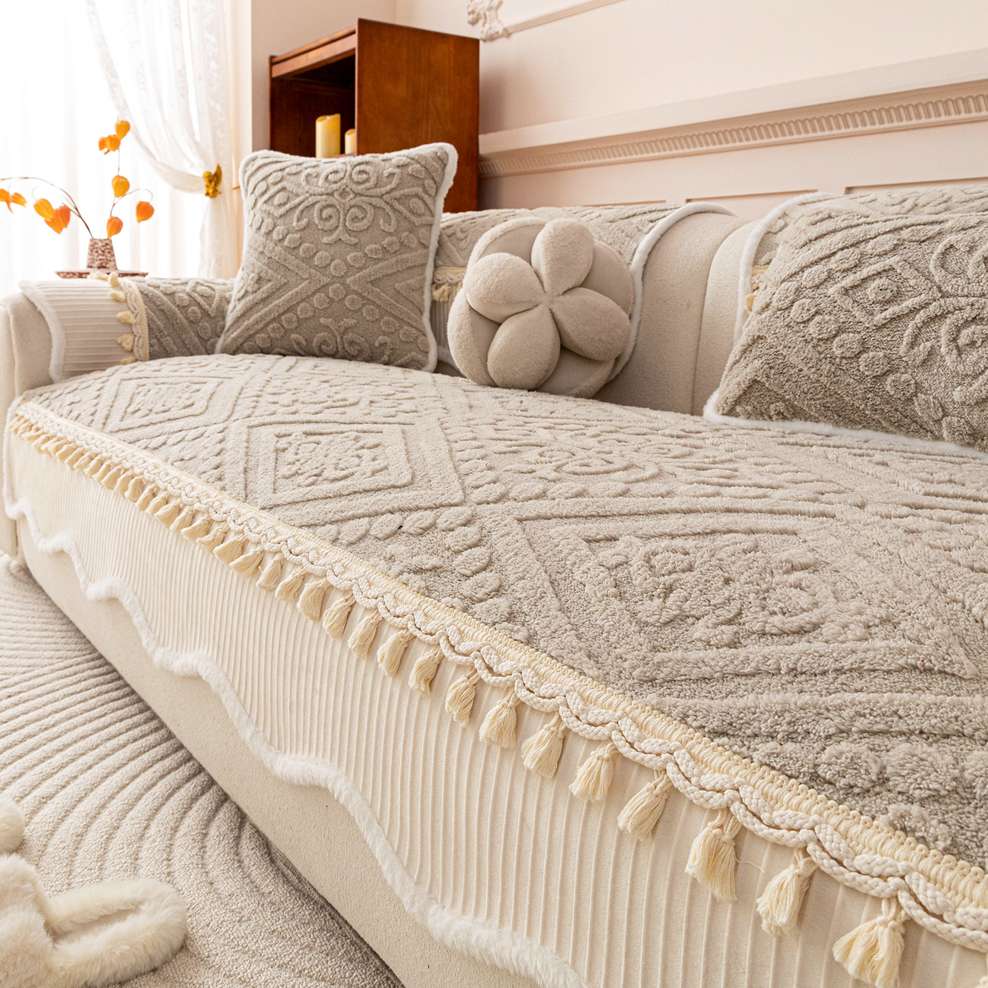 沙发垫冬毛绒加厚轻奢高级感简约现代固定防滑沙发坐垫子盖布巾座,居家布艺,沙发垫,淘宝优惠券,粉丝福利购,淘宝优惠卷