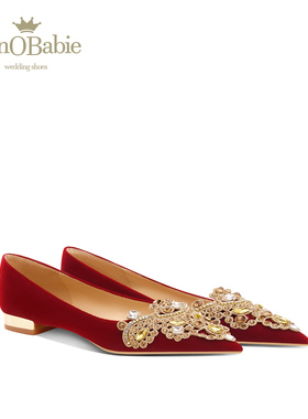monobabie婚鞋女 平底不累脚新娘鞋2026年新款红色秀禾婚纱敬酒鞋